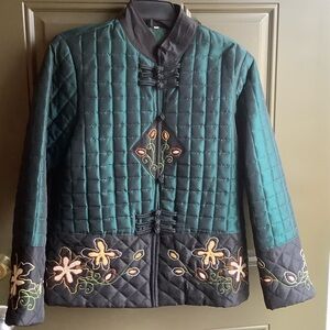 Embroidered Green and Black Women's Jacket